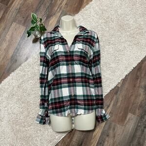 American Eagle Small Plaid Ahh-mazingly Soft Classic Fit Button Down Flannel Top